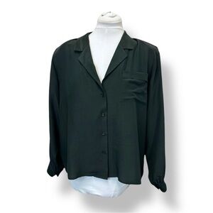 Casual East Women’s Silk Button-Up Blouse VTG 90s Classic Quiet Luxury Black 18